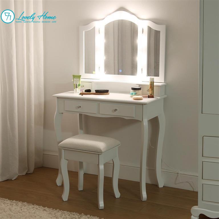 TOCADOR MODER LUZ + TABURETE - COLOR BLANCO