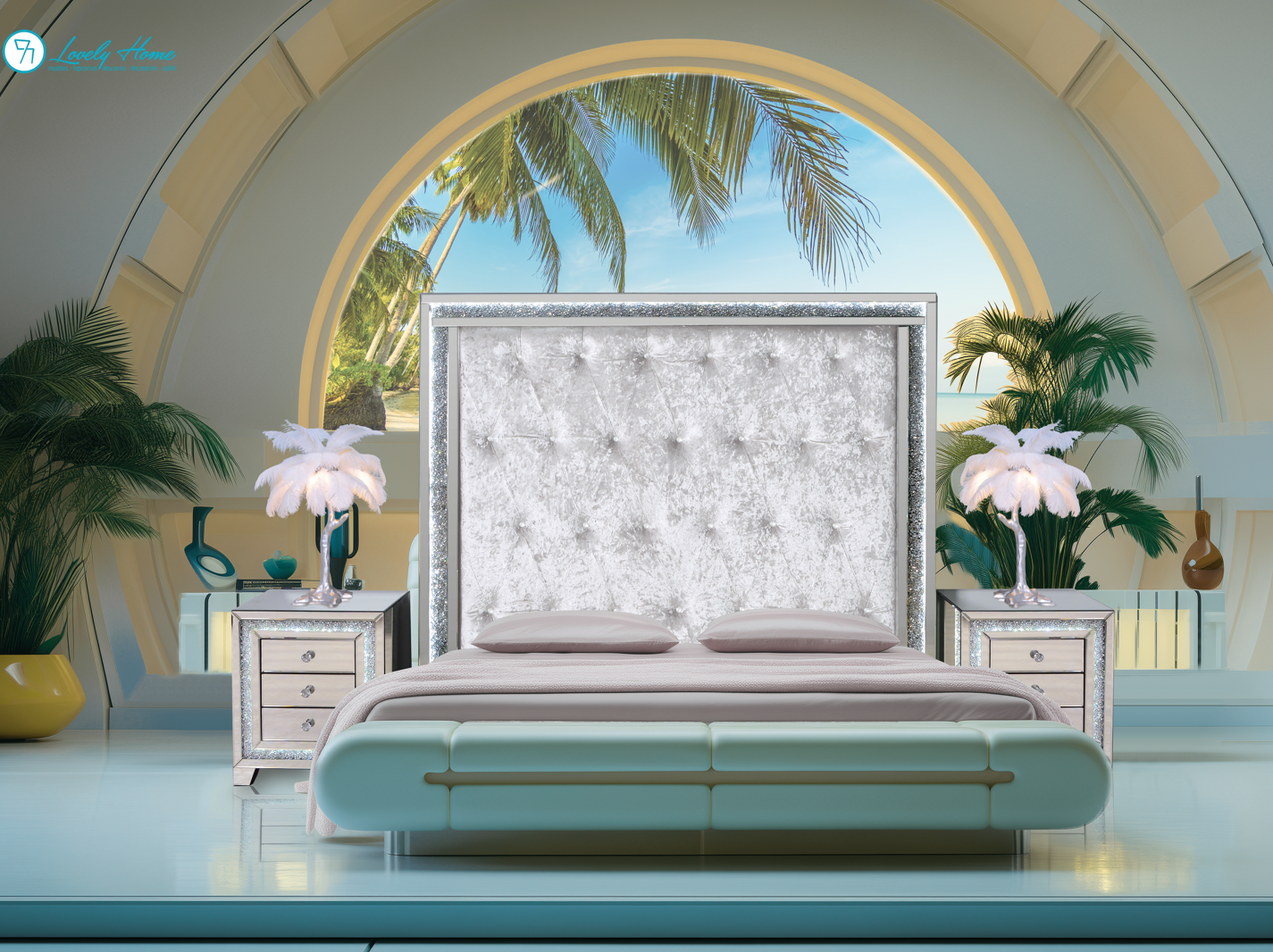 CABECERO LED TERCIOPELO PLATA O BLANCO