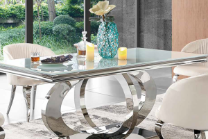 MESA COMEDOR BASE ACERO CROMADO Claudia