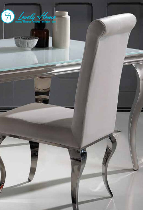SILLA ACERO TAPIZADO PU-BLANCO Velvet - Imagen 2